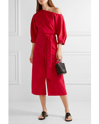 Tibi Cropped Stretch Faille Wide Leg Pants Red