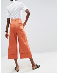 Asos Satin Wide Leg Culotte With Turn Up