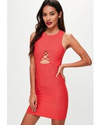 Missguided Red Bandage Cut Out Lace Up Bodycon Dress