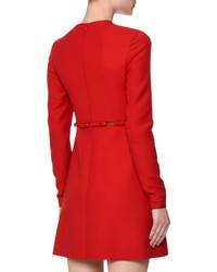 Valentino Long Sleeve Cutout Waist Wbows Dress Red