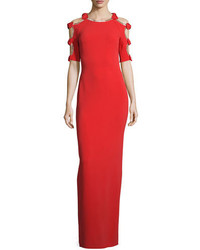 Jenny Packham Bow Sleeve Column Gown Wcutouts Red
