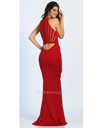 Dave and Johnny Linear Illusion Cutout Fitted Evening Dress