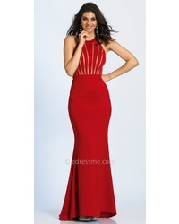 Dave and Johnny Linear Illusion Cutout Fitted Evening Dress