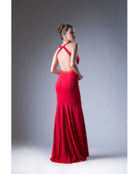 Unique Vintage Sexy Red Sheer Cut Out Long Dress