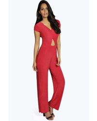 Boohoo Tina Tie Front Cut Out Jumpsuit