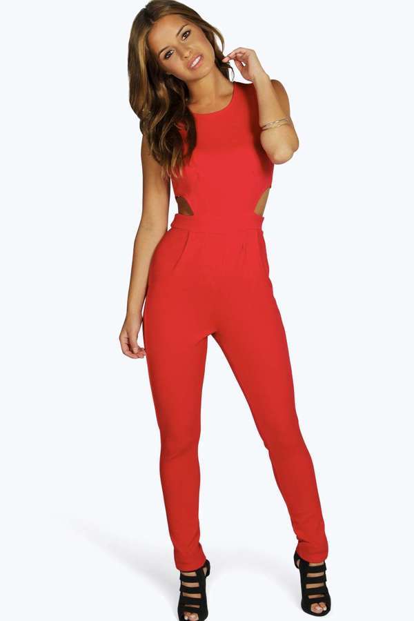 Dobby Puff Sleeve Cut Out Jumpsuit | boohoo