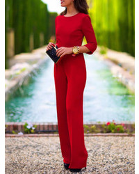 Red Long Sleeve Backless Jumpsuit
