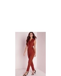 Missguided Sleeveless D Ring Wrap Jumpsuit Red