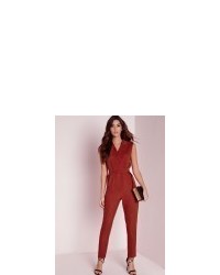 Missguided Sleeveless D Ring Wrap Jumpsuit Red