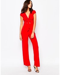 Boohoo Slinky Tie Front Cut Out Jumpsuit