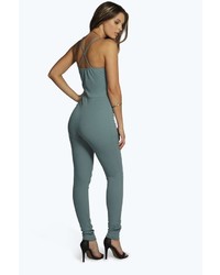 Boohoo Taylor Textured Crepe Strappy Jumpsuit