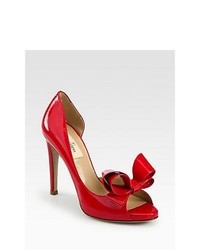 Valentino Patent Leather Couture Bow Dorsay Pumps Red