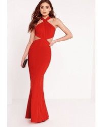 Missguided Cross Strap Cut Out Maxi Dress Red
