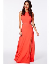 Missguided Anthea Cut Out Split Maxi Dress In Coral