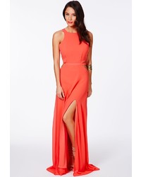 Missguided Anthea Cut Out Split Maxi Dress In Coral