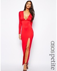 Asos Petite Petite Maxi With Deep Plunge And Front Split Red