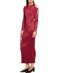 Barbara Casasola Cutout Pliss Satin Midi Dress Crimson