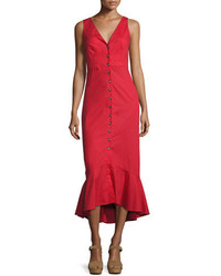Saloni Zoey Cutout Button Front Midi Cocktail Dress Red