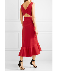 Saloni Zoey Cutout Cotton Blend Poplin Midi Dress Red