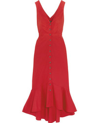 Saloni Zoey Cutout Cotton Blend Poplin Midi Dress Red