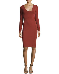 Narciso Rodriguez Long Sleeve Cutout Back Dress Burnt Sienna