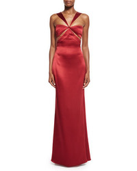 Red Cutout Silk Evening Dress