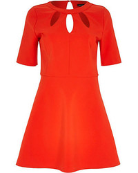 River Island Red Cut Out Fit And Flare Dress