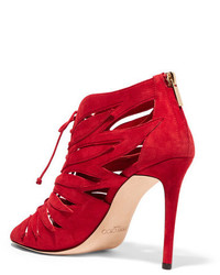 Jimmy Choo Keena Cutout Suede Ankle Boots Red