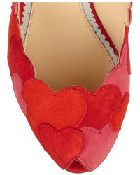 Charlotte Olympia Love Me Heart Appliqud Suede Pumps