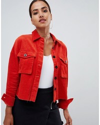 PrettyLittleThing Cord Jacket In Red