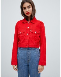 Levi's Cropped Cord Trucker Jacket In Red