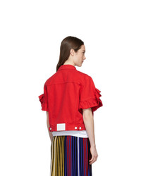 MSGM Red Cropped Sleeve Denim Jacket