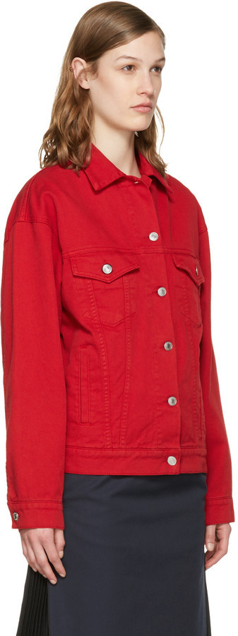 MSGM Red Denim Logo Jacket, $415 | SSENSE | Lookastic