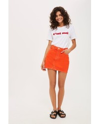 Topshop Moto Red Denim Mini Skirt