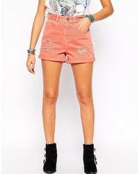 Asos Collection Denim Mom Shorts In Red With Rips