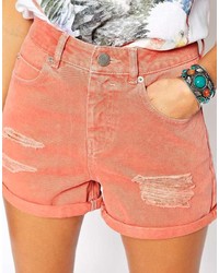 Asos Collection Denim Mom Shorts In Red With Rips