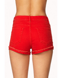 red denim shorts high waisted