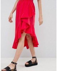 Asos Denim Flaco Skirt In Red