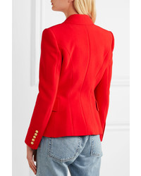Balmain Double Breasted Crepe Blazer Red