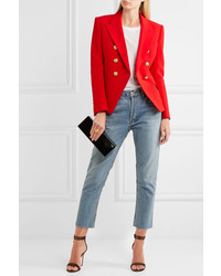Balmain Double Breasted Crepe Blazer Red