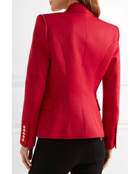 Balmain Double Breasted Wool Blazer Red