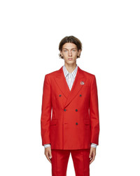 Alexander McQueen Red Panama Brooch Blazer