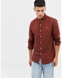 Farah Brewer Slim Fit Oxford Shirt In Rust