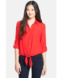 Chaus Roll Sleeve Tie Front Blouse Flame Red Large