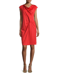 Escada Cap Sleeve Gathered Front Dress Rouge