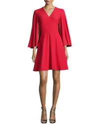 Alexander McQueen Cape Sleeve V Neck Mini Dress Blazer Red