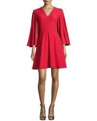 Alexander McQueen Cape Sleeve V Neck Mini Dress Blazer Red