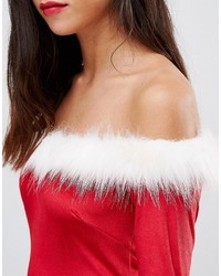 Club L Sexy Santa Holidays Bardot Long Sleeve Dress