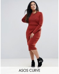 Asos Curve Curve Ribbed Dress With Stitch Detail