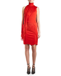 Givenchy Fringed Mock Neck Dress Wcape Red